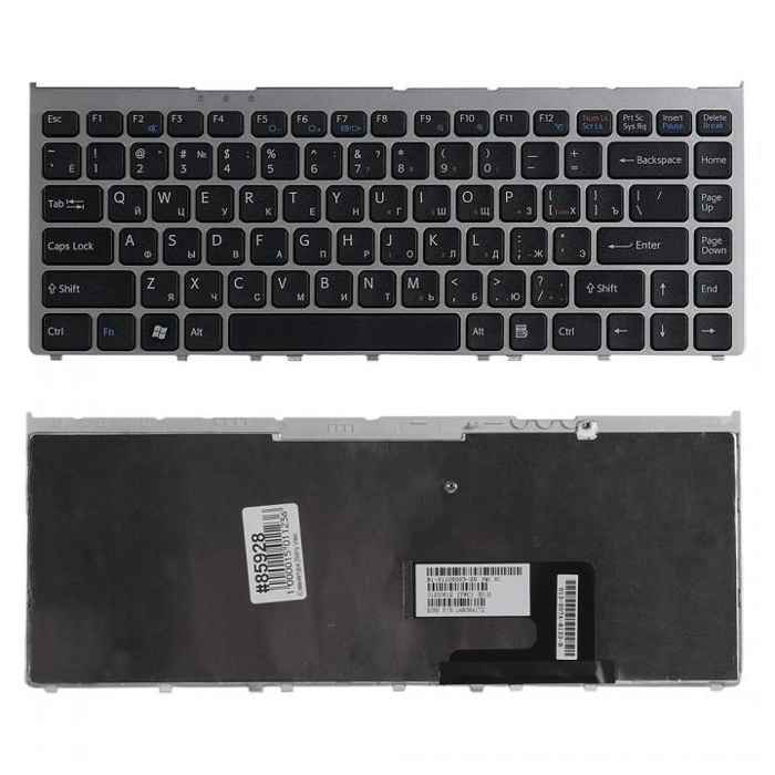 Клавиатура для Sony Vaio VGN-FW, VGNFW, VGN-FW11ER, VGN-FW11LR (9J.N0U82.101, 148084172, черная/серебряная)