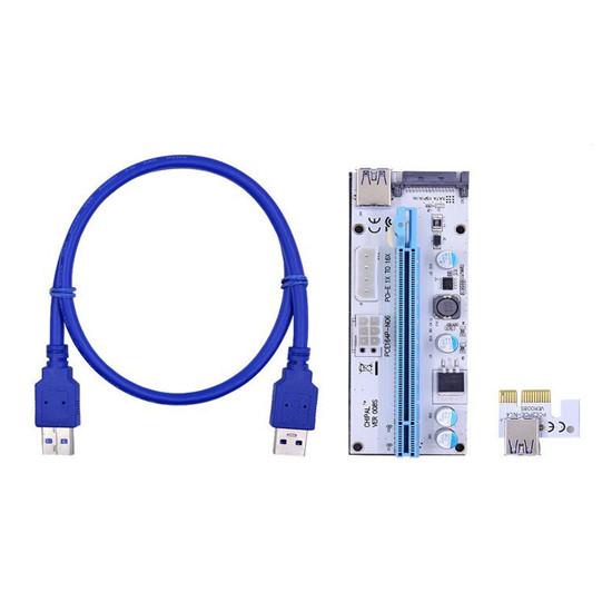 Райзер (Riser) 1x PCI для видеокарты card и майнинга 008S универсальный (SATA, MOLEX 4-pin, 6-pin), кабель 60 см