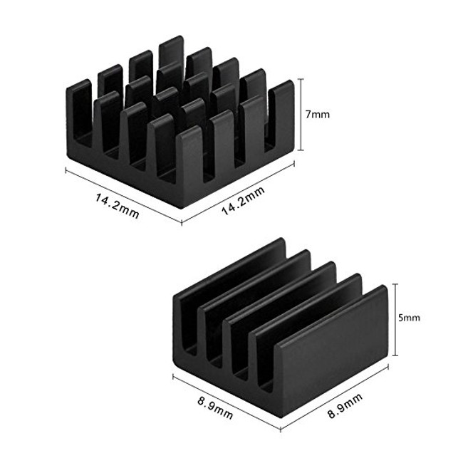 Комплект черных алюминиевых радиаторов для Raspberry PI, 14x14x7 мм, 9x9x5 мм