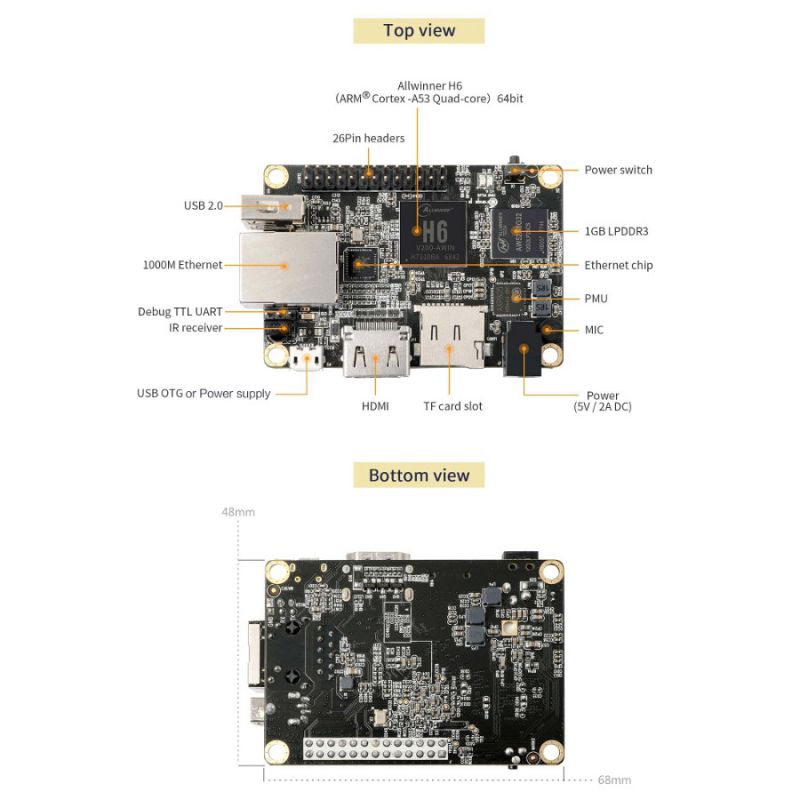 Микрокомпьютер Orange Pi One Plus, схема