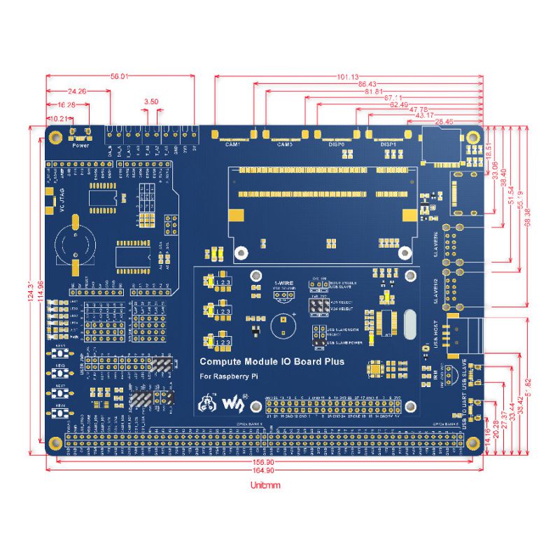 CMIO RPI Raspberry PI Compute Module 3, вид сзади, размеры