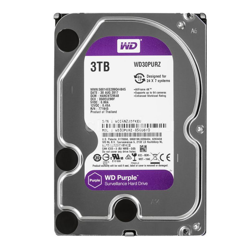 Western Digital WD Purple 3 TB, WD30PURZ, жесткий диск 3.5"