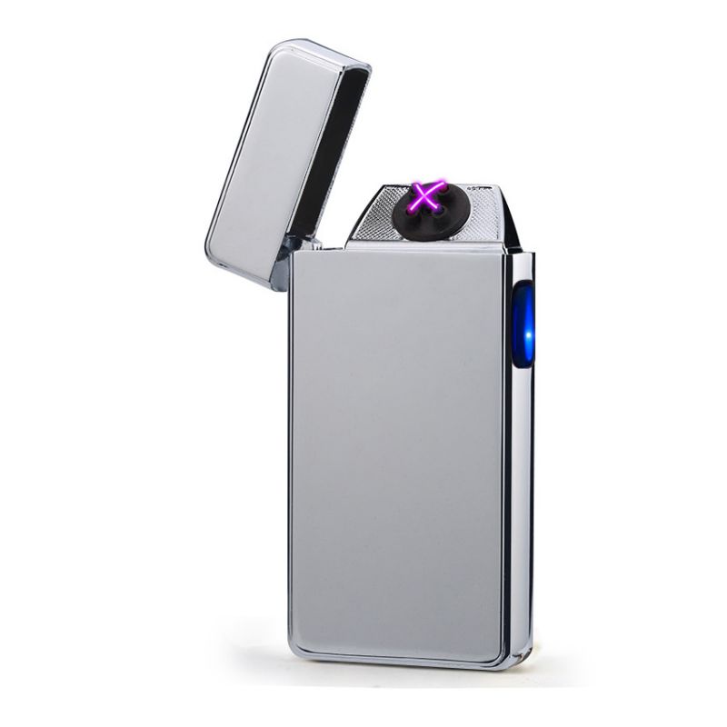 Элегантная USB зажигалка гладкая с двойной дугой, серебряная