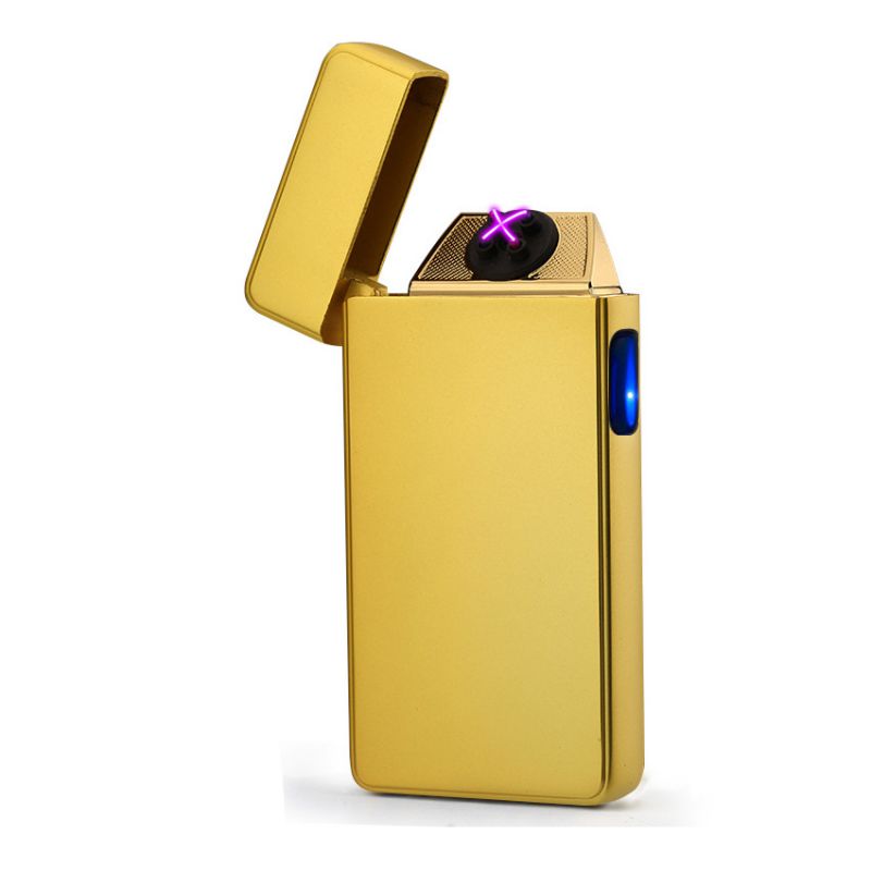 Элегантная USB зажигалка гладкая с двойной дугой, золотая