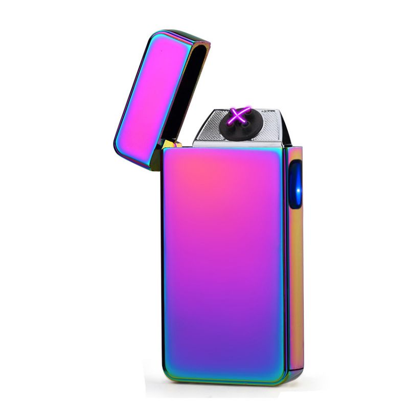Элегантная USB зажигалка гладкая с двойной дугой, радужная